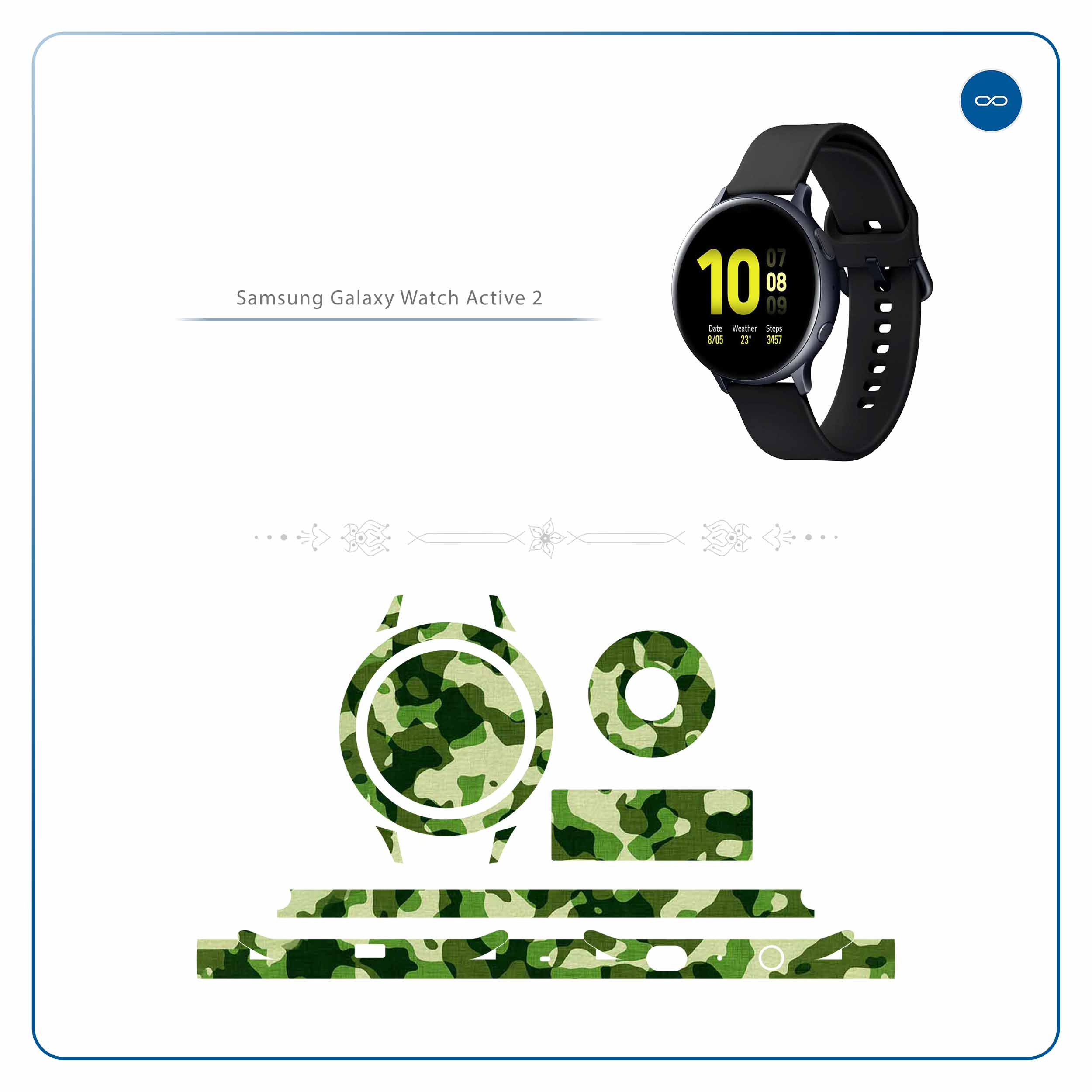 برچسب ماهوت طرح Army-Green-2 مناسب برای ساعت هوشمند سامسونگ Galaxy Watch Active 2 44mm