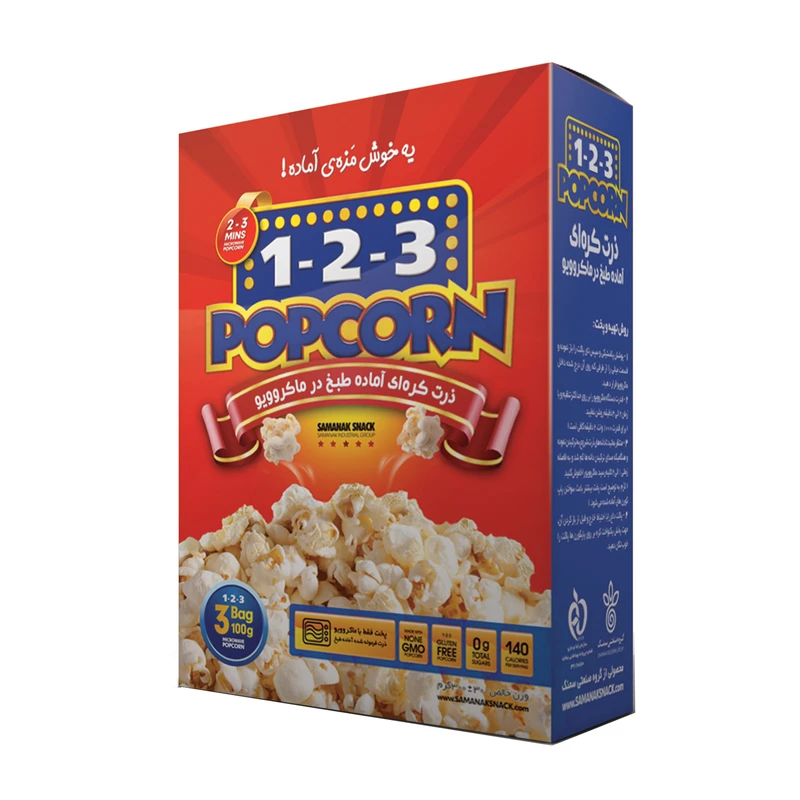 پاپ کورن نیمه آماده کره ای 3-2-1- 100 گرم بسته 3 عددی