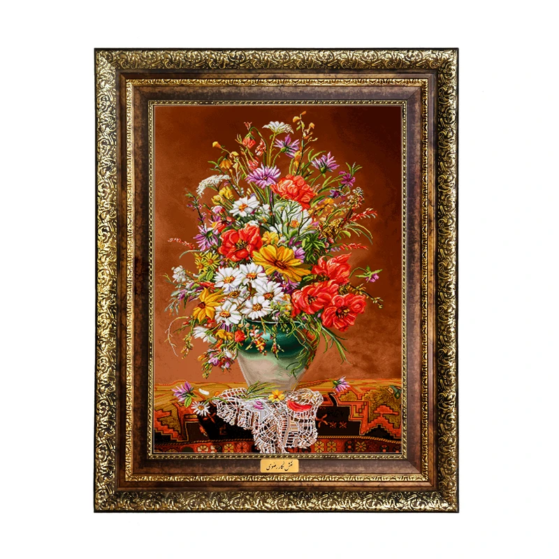 تابلو فرش ماشینی نقش نگار رضوی طرح گل کد 2491H