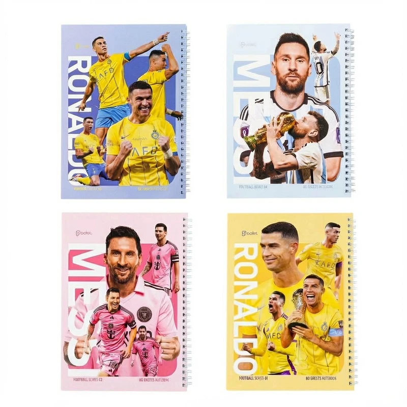 دفتر مشق ۶۰ برگ پالت طرح فوتبالی سیمی گلاسه بسته ۴ عددی