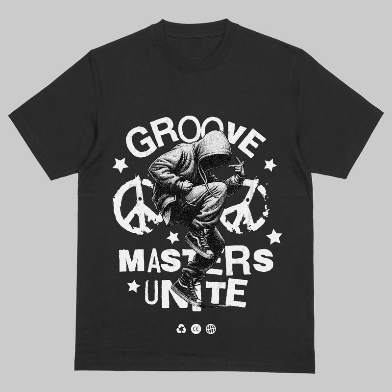 تی‌شرت اورسایز آستین سه ربع مردانه مدل باکسی طرح GROOVE