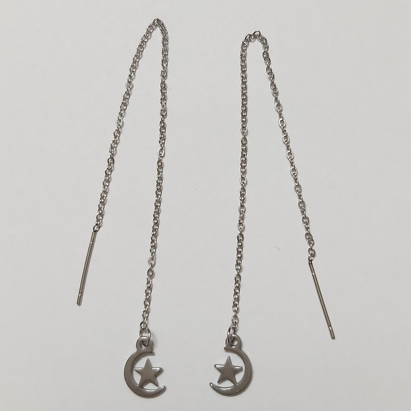 گوشواره زنانه مدل بخیه طرح ماه و ستاره کد moo112