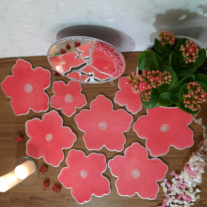 مجموعه ظروف هفت سین 9 پارچه مدل رزینی طرح شکوفه گیلاس