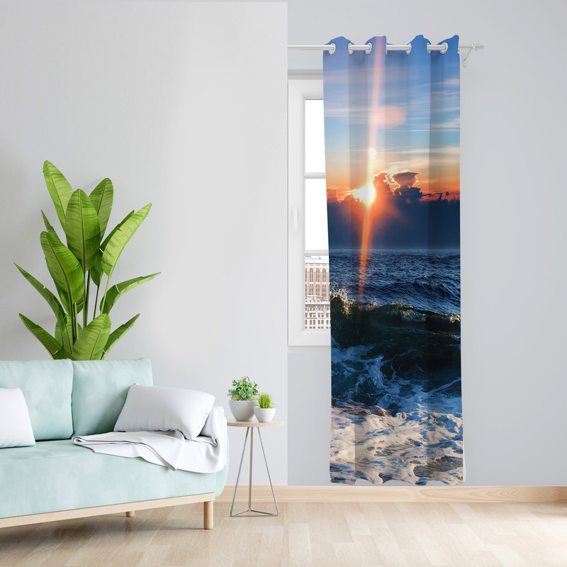 پرده طرح دریا مدل مخمل پانچی کد 2204 z سایز 140x200 سانتی متر