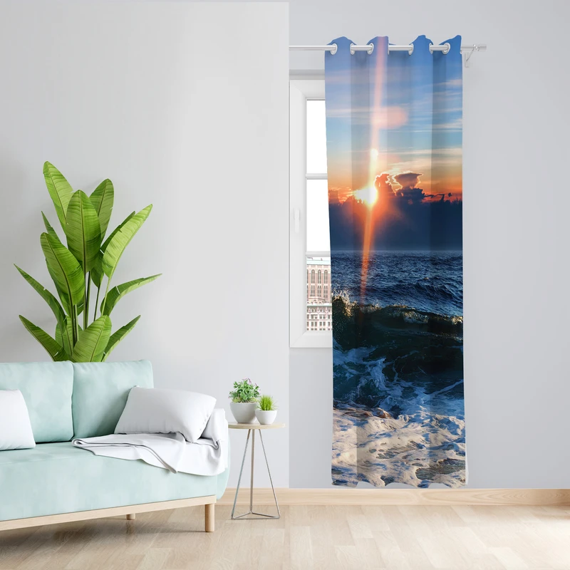 پرده طرح دریا مدل مخمل پانچی کد 2204 z سایز 140x200 سانتی متر