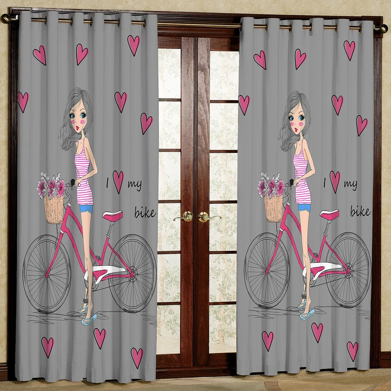 پرده مدل دختر و دوچرخه مخمل پانچی کد 4504 سایز 200x140 سانتی متر