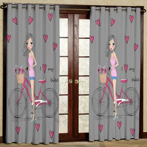 پرده مدل دختر و دوچرخه  هازان پانچی کد 4504 سایز 140x200 سانتی متر