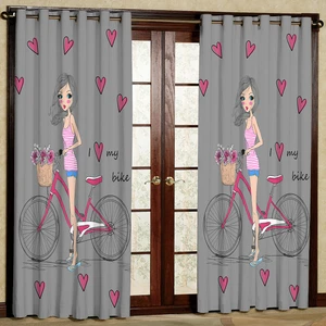 پرده مدل دختر و دوچرخه  هازان پانچی کد 4504 سایز 140x200 سانتی متر