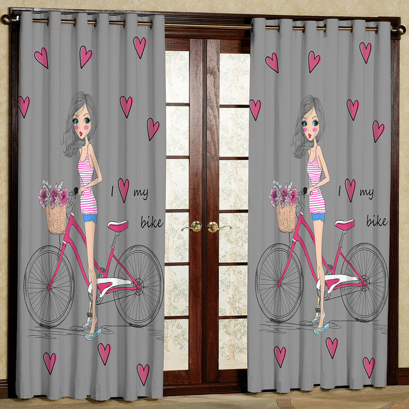 پرده مدل دختر و دوچرخه  هازان پانچی کد 4504 سایز 140x200 سانتی متر