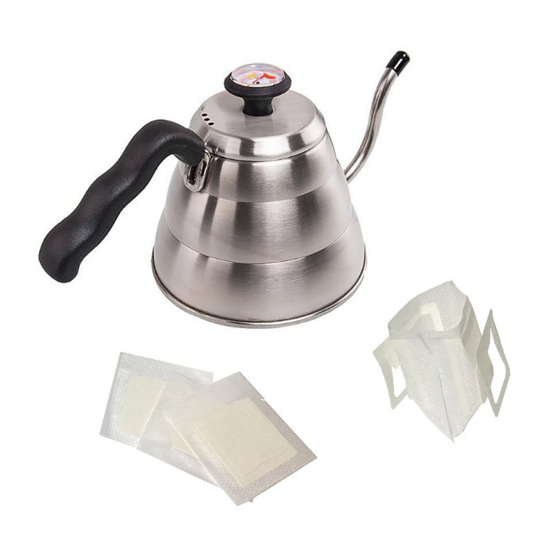 کتری مخصوص قهوه مدل دماسنج دار همراه 100عدد دریپ بگ