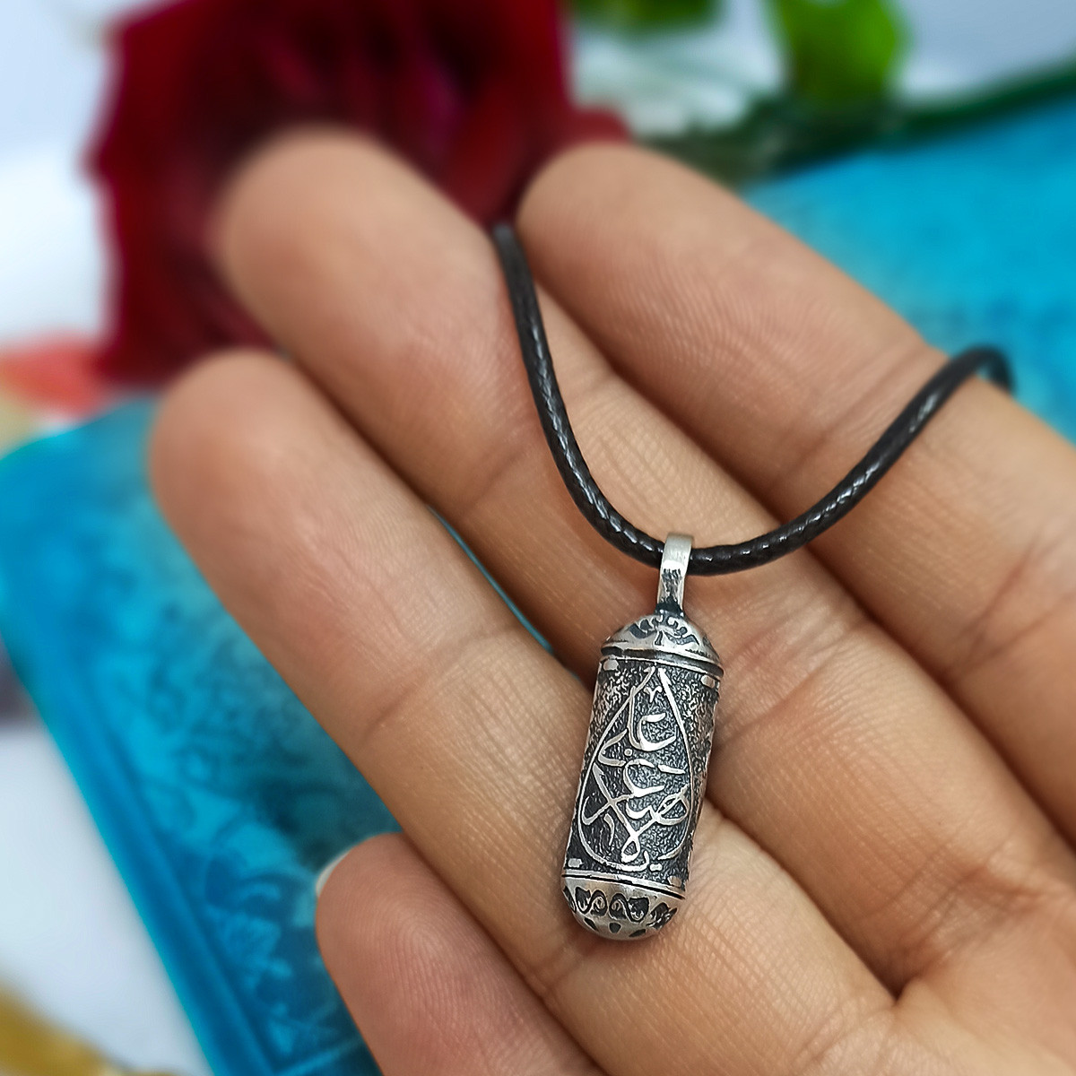 آویز گردنبند نقره مردانه سلین کالا مدل سیاه قلم طرح یا علی الصغر