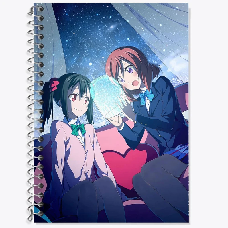 دفتر زبان 50 برگ خندالو مدل سه خط طرح ماکی و نیکو انیمه لاو لایو Love Live کد 18304