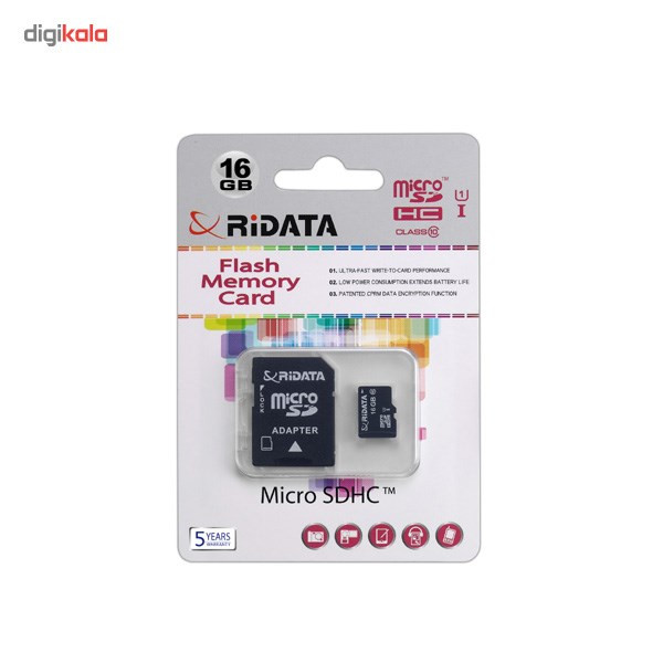 کارت حافظه microSDHC ری دیتا مدل High Speed کلاس 10 استاندارد UHS-I U1 به همراه آداپتور SD ظرفیت 16 گیگابایت