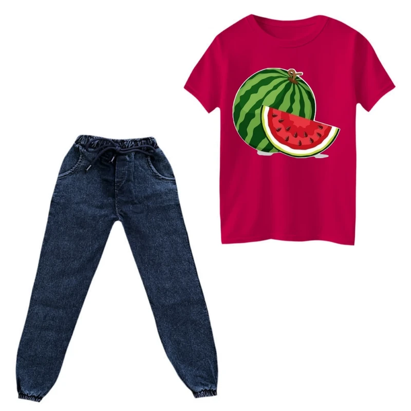 ست تی‌شرت و شلوار دخترانه مدل هندوانه یلدایی کد 18