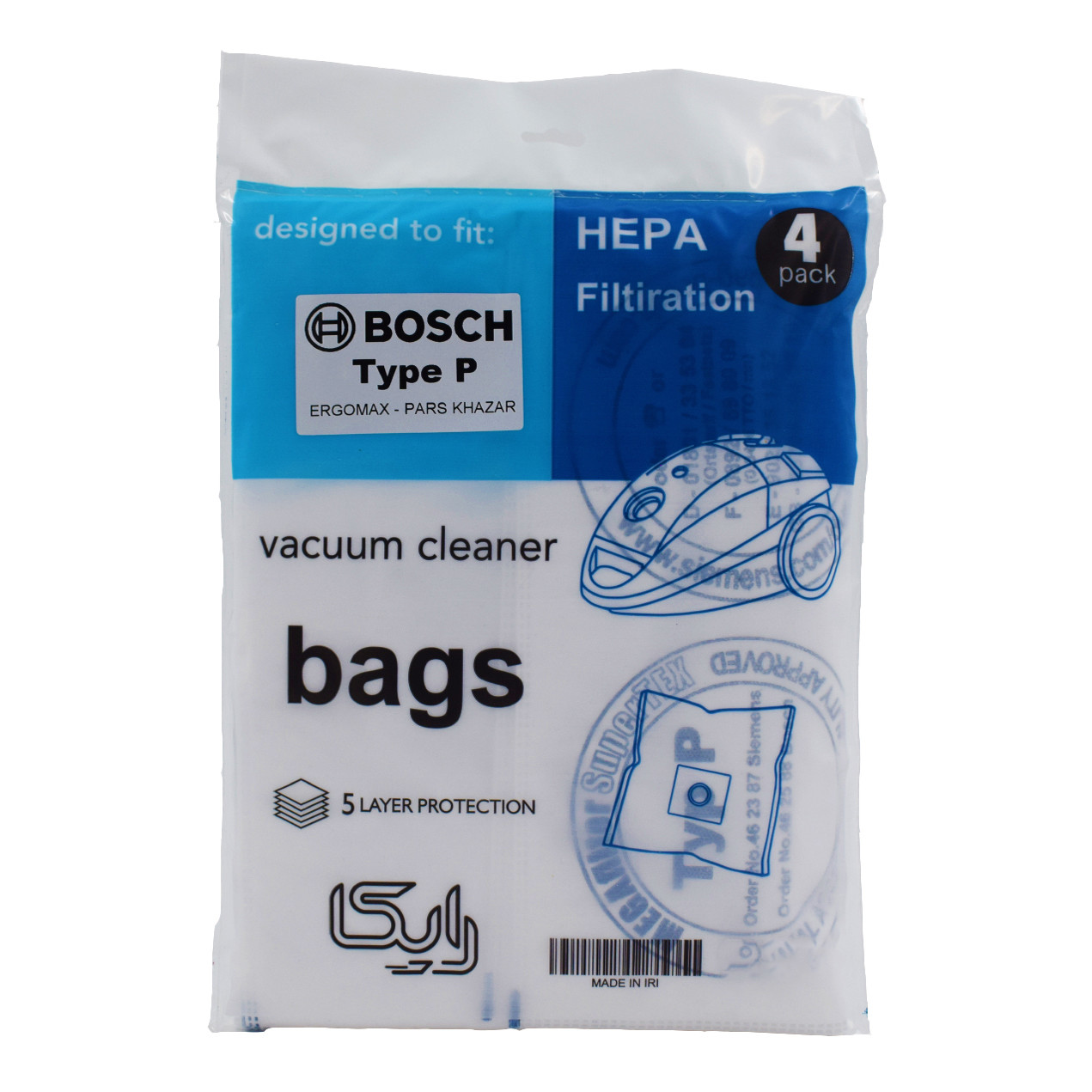 پاکت جاروبرقی رایکا مدل هپا بسته 4 عددی مناسب برای جاروبرقی بوش ارگومکس