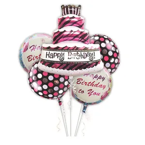 مجموعه بادکنک فویلی 5 تکه بانیبو مدل Happy Birthday Cake02 سایز 150
