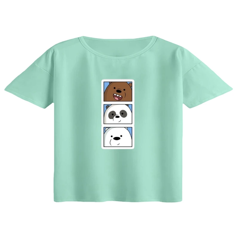 کراپ تی‌شرت آستین کوتاه زنانه مدل خرس های کله فندقی کد 2