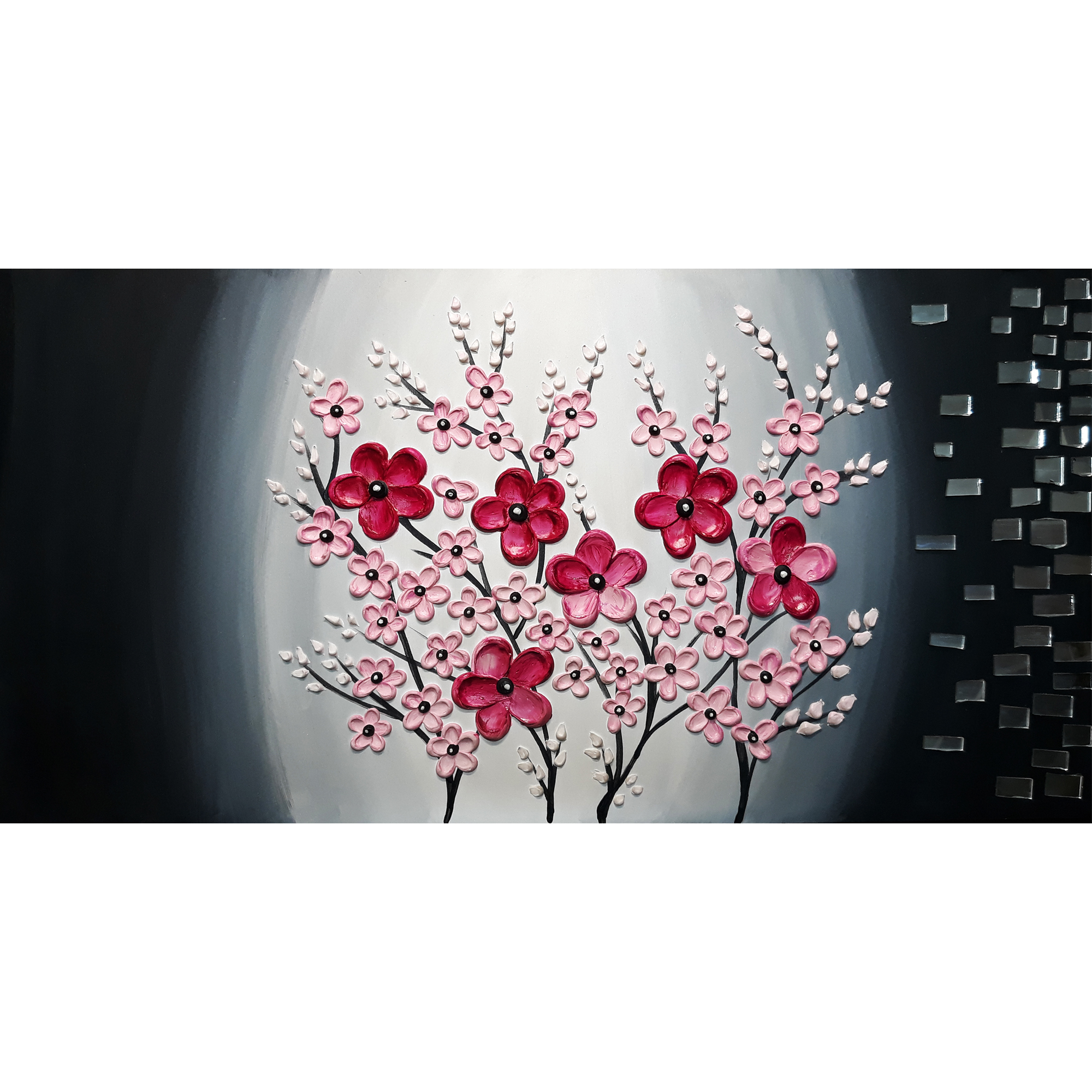 تابلو نقاشی میکس مدیا طرح شکوفه های گیلاس برجسته کد 111