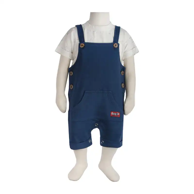 ست تیشرت و سرهمی نوزادی مدل برگ کد 180006 رنگ سرمه ای