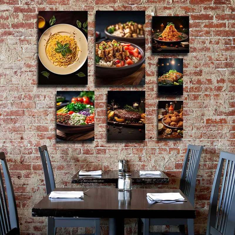 تابلو شاسی بکلیت طرح رستوران و ماکارانی گوشت و سالاد مدل SH-1333 مجموعه 7 عددی