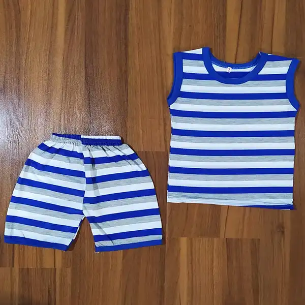 ست تاپ و شلوارک بچگانه مدل راه راه کد Ab5 رنگ آبی