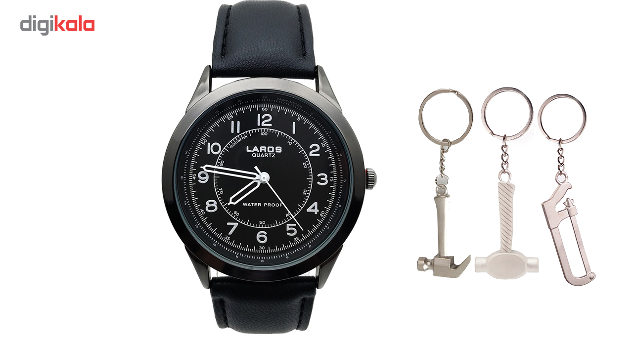 ساعت مچی عقربه ای مردانه لاروس مدل80047S-Black به همراه جاسوییچی طرح ابزار