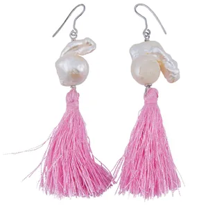 گوشواره نقره و مروارید باروک سنگ و زر مدل sz111610
