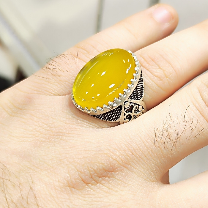 انگشتر نقره مردانه مدل سنگ عقیق شرف الشمس کد ۹۰۰