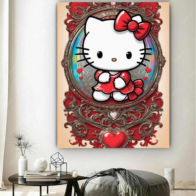 تابلو بوم طرح مخمل هلو کیتی مدل قلب کد FP105035