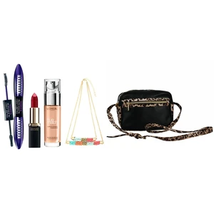 پک آرایشی لورآل مدل Xfiber Mascara و Color Riche Jlo Red Lipstick و True Match Foundation 6N