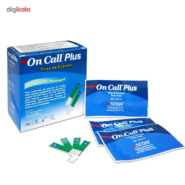 عکس شماره 3 : تست قندخون ایکان on call plus g113-111 به همراه یک بسته نوار تست on call plus g133-115