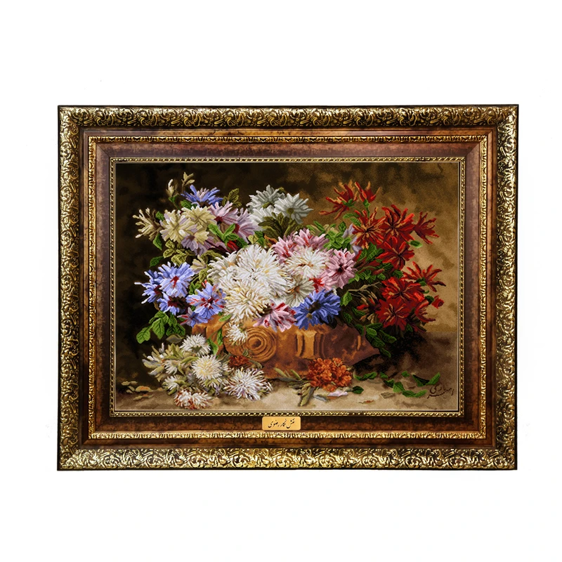 تابلو فرش ماشینی نقش نگار رضوی طرح گل کد 2428H