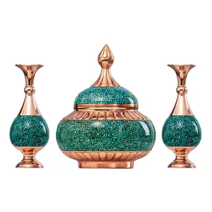 ست 3 تکه قندان و گلدان فیروزه کوبی کد 3b9914