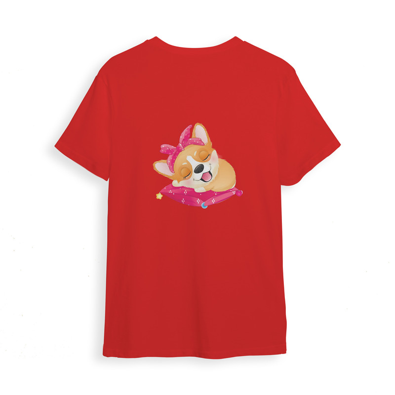تی شرت آستین کوتاه دخترانه مدل سگ بامزه کد 0078 رنگ قرمز