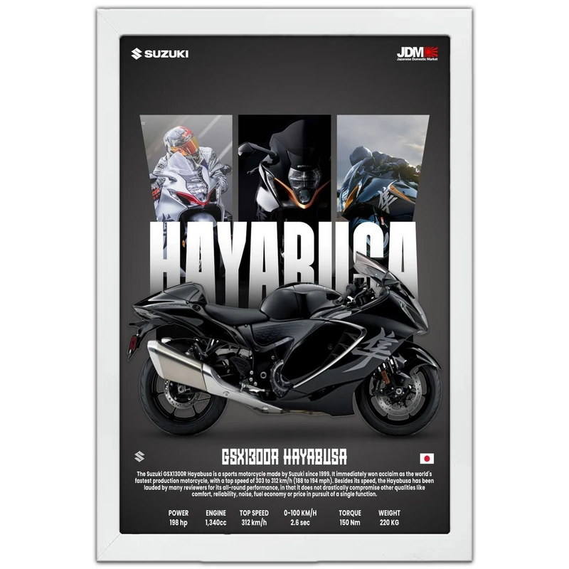 تابلو بکلیت طرح موتور سنگین سوزوکی Suzuki GSX1300R Hayabusa مدل W-po1684 فریم سفید