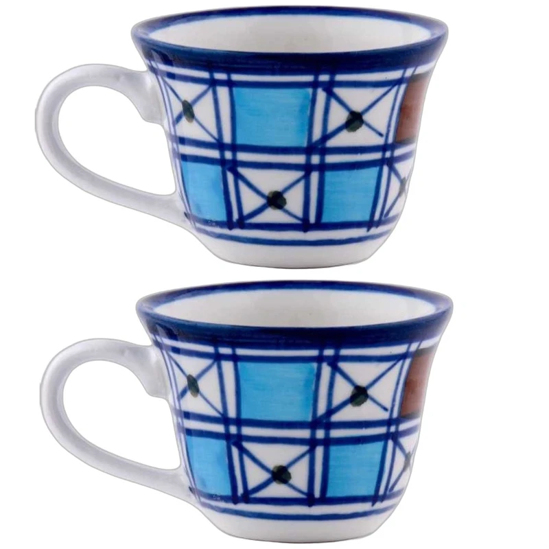 فنجان و نعلبکی چینی ميبد مرواريد مدل شطرنجي بسته 2 عددي