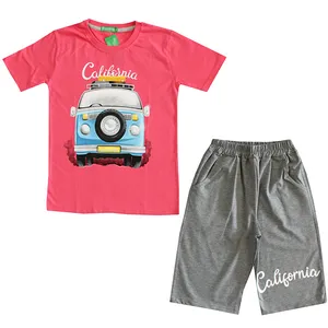 ست تی شرت و شلوارک دخترانه مدل کالیفرنیا رنگ صورتی