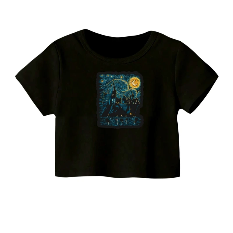 کراپ‌ تی‌شرت آستین کوتاه زنانه مدل شب