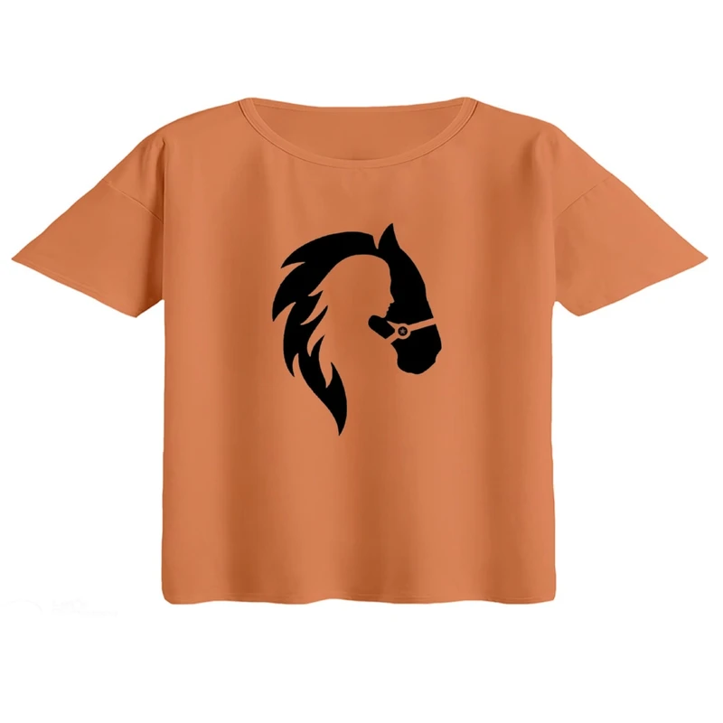 کراپ تی‌شرت آستین کوتاه زنانه مدل دختر و اسب