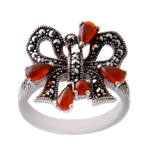 انگشتر نقره زنانه بازرگانی میلادی مدل سنگ عقیق نگین مارکازیت بدون ریزش کد AW_348