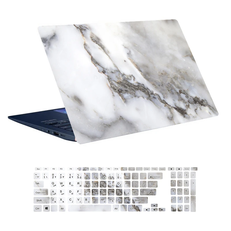 استیکر لپ تاپ توییجین و موییجین طرح Marble کد 37 مناسب برای لپ تاپ 15.6 اینچ به همراه برچسب حروف فارسی کیبورد 