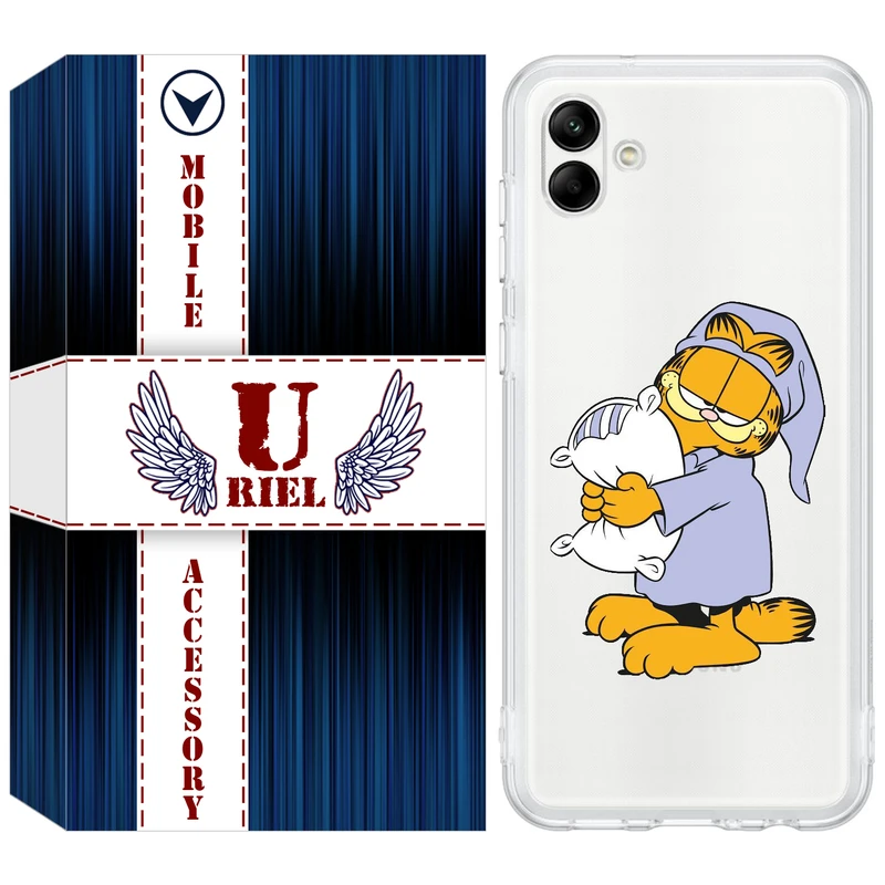 کاور یوریل قاب مدل Clear کد 73 طرح گارفیلد خوابالو مناسب برای گوشی موبایل سامسونگ Galaxy A04e