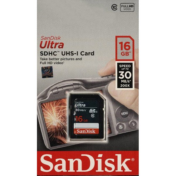 کارت حافظه SDHC سن دیسک مدل Ultra کلاس 10 استاندارد UHS-I U1 سرعت 200X 30MBps ظرفیت 16 گیگابایت