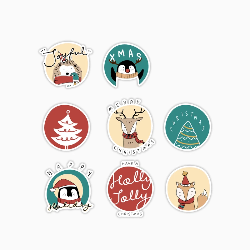 استیکر لپ تاپ و موبایل بووم طرح ست کریسمس کد MR167 مجموعه 8 عددی