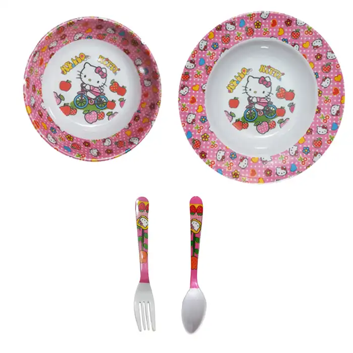 سرویس غذا خوری 4 پارچه کودک طرح کیتی کد Rbay44