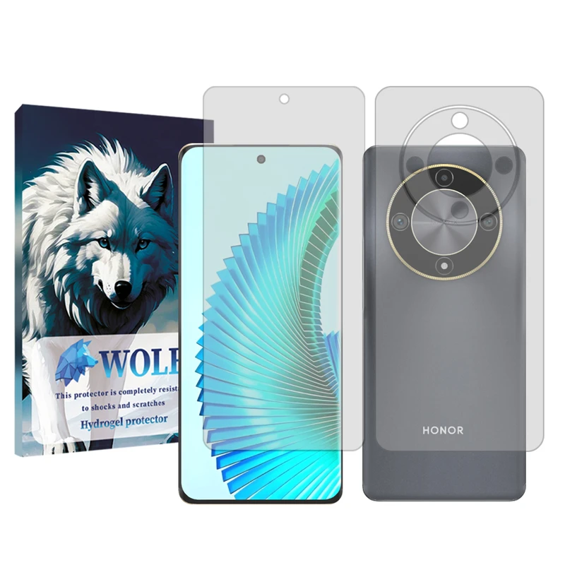 محافظ صفحه نمایش شفاف ولف کد 01 مناسب برای گوشی موبایل آنر X9B به همراه محافظ پشت گوشی