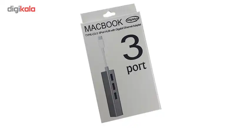 هاب USB-C به USB 3.0/ Ethernet سه پورت مدل Gigabit