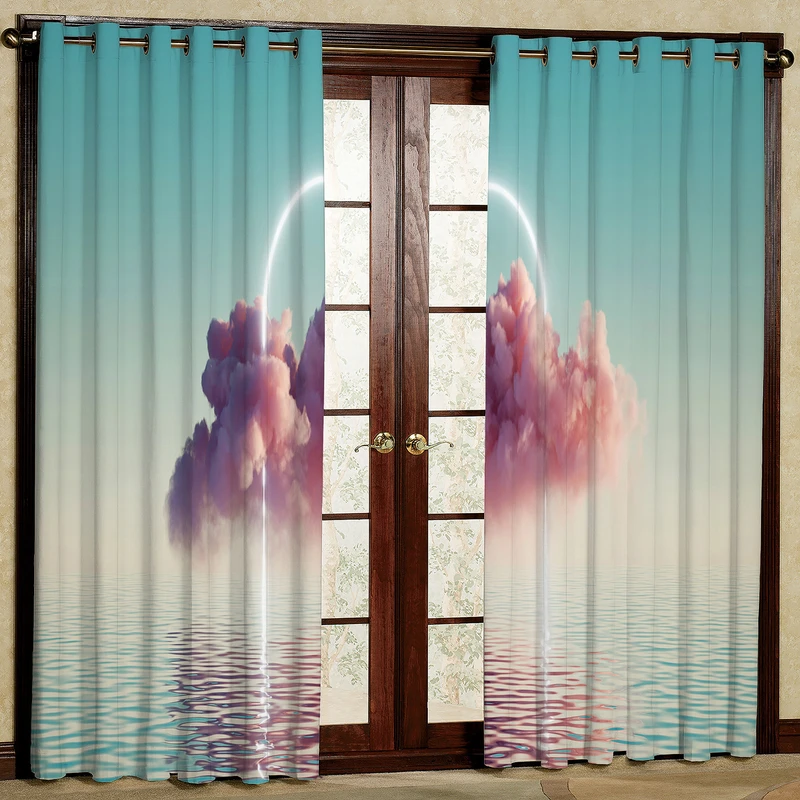 پرده مدل ابر و دریا مخمل پانچی کد 2337 سایز 200x140 سانتی متر