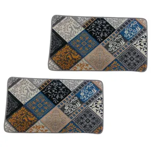 پادری مدل گلیم ماشینی خشتی کاشان سایز 80x50 سانتی متر مجموعه دو عددی