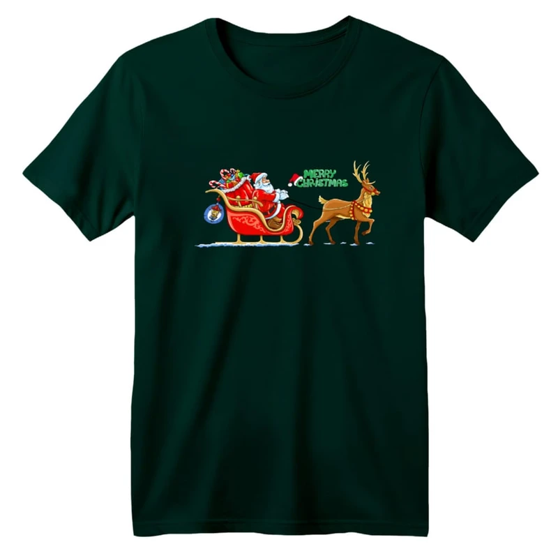 تی شرت آستین کوتاه بچگانه مدل بابانوئل و گوزن کریسمس کد 2